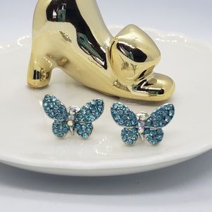 Beautiful Blue Crystal Butterfly Earrings
